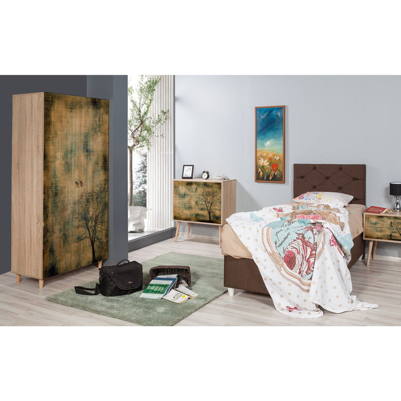 Armadio 2 ante da camera in legno colore quercia decorazione albero cm 90x52x192h