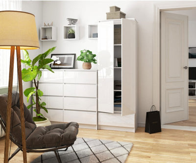 Kandir - Armadio con ripiani moderno 2 ante e cassetto in legno cm 60x35x180h - vari colori