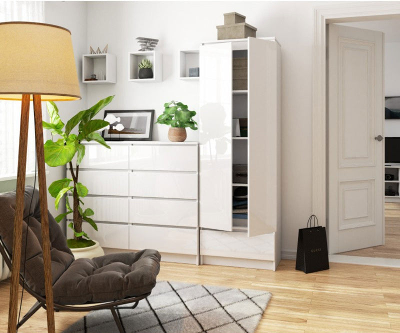 Kandir - Armadio con ripiani moderno 2 ante e cassetto in legno cm 60x35x180h - vari colori