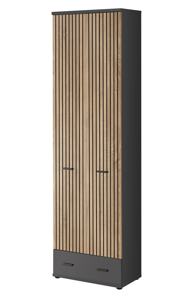 Kalid - Armadio 2 ante con cassetto quercia e antracite decorazione a righe cm 60x32x203h