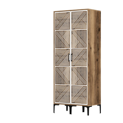 Armadio stile etnico noce e bianco con appendiabiti e vani cm 80x47x201h