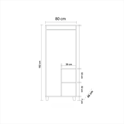 Armadio in legno 2 ante da camera con appendiabiti cm 80x48x182h