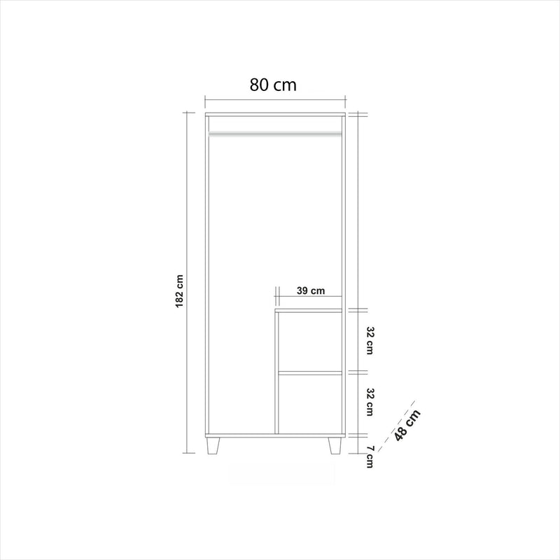 Armadio in legno 2 ante da camera con appendiabiti cm 80x48x182h