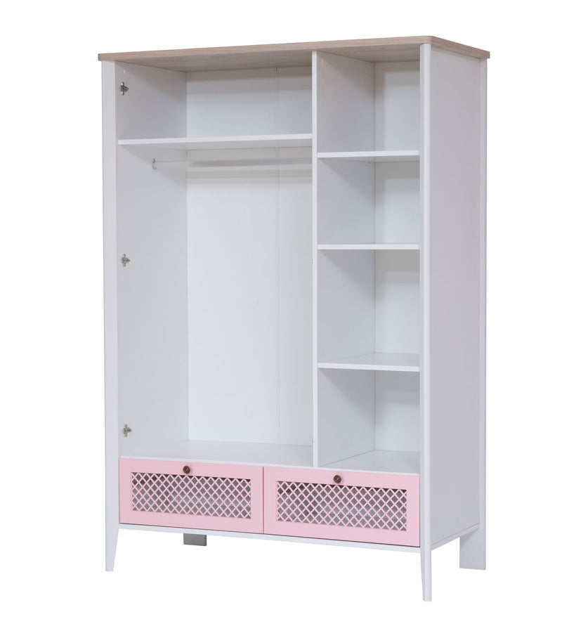 Cameretta completa con armadio letto comodino e scrivania bianco e rosa