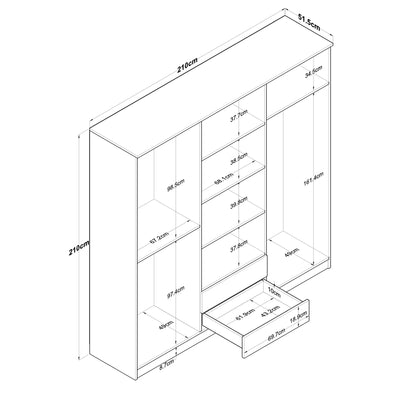 Armadio 6 ante e 2 cassetti in legno bianco e noce moderno da camera cm 210x51x210h