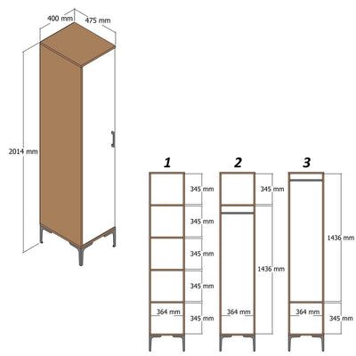 Mobile a colonna 1 anta con specchio in legno noce e bianco cm 40x47x201h