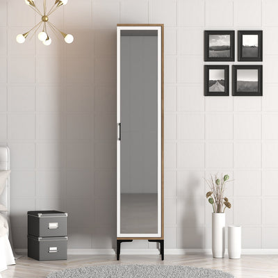 Mobile a colonna 1 anta con specchio in legno noce e bianco cm 40x47x201h