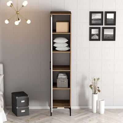 Mobile a colonna 1 anta con specchio in legno noce e bianco cm 40x47x201h