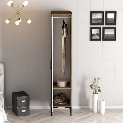Mobile a colonna 1 anta con specchio in legno noce e bianco cm 40x47x201h