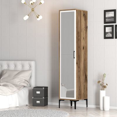 Mobile a colonna 1 anta con specchio in legno noce e bianco cm 40x47x201h