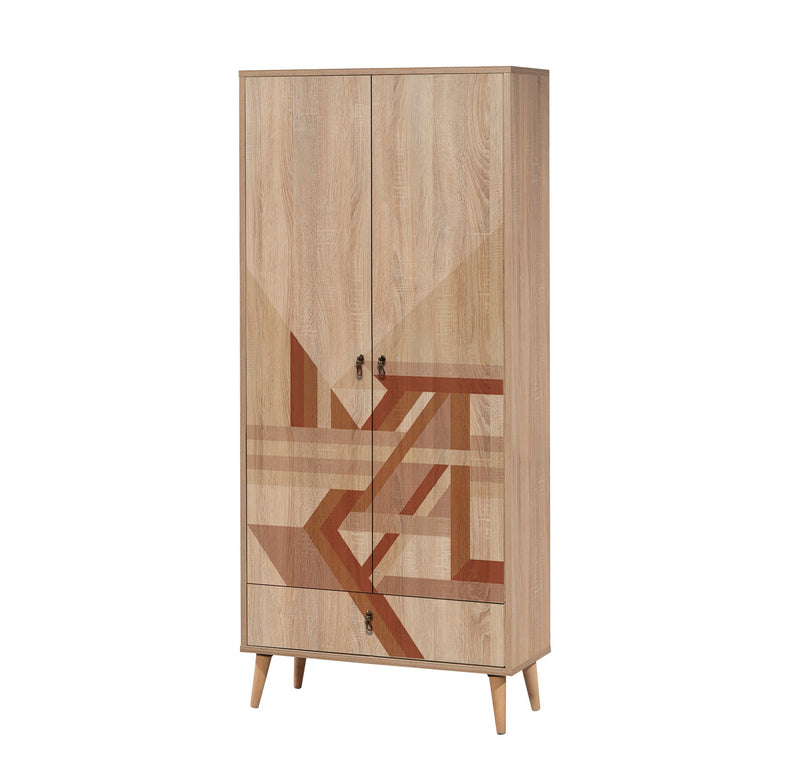 Armadio 2 ante e cassetto design fantasia geometrica cm 80x45x190h
