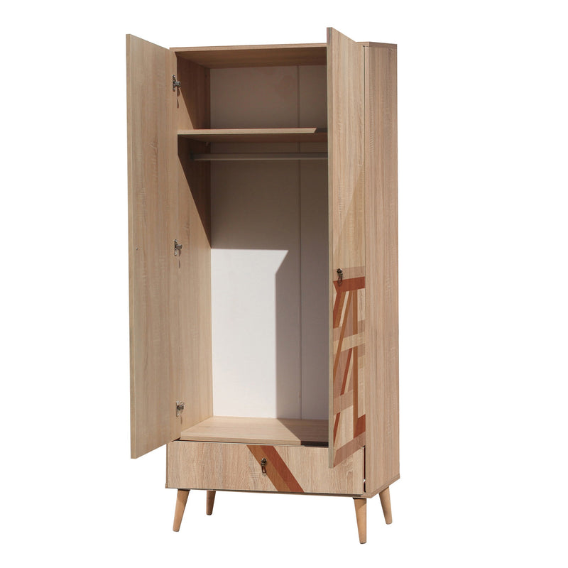Armadio 2 ante e cassetto design fantasia geometrica cm 80x45x190h