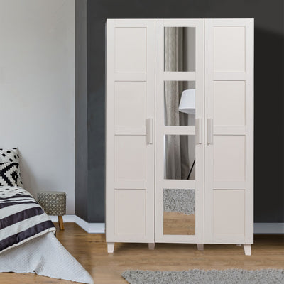 armadio 3 ante da camera classico con specchio in legno bianco opaco