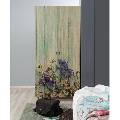 Armadio in legno 2 ante da camera colore quercia con decorazione floreale cm 90x52x192h