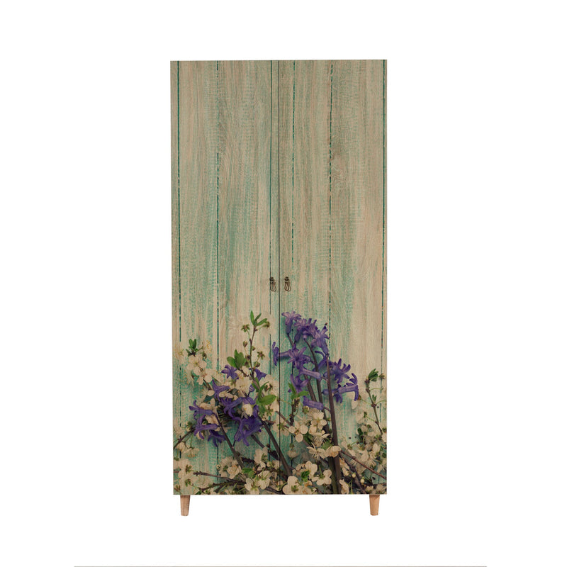 Armadio in legno 2 ante da camera colore quercia con decorazione floreale cm 90x52x192h