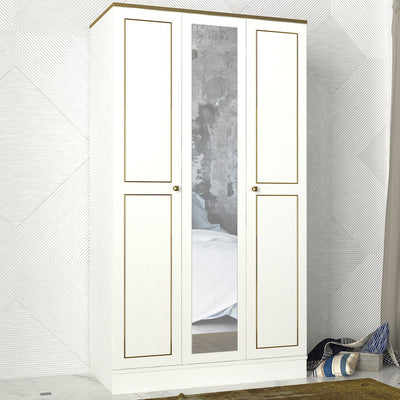 armadio 3 ante con specchio centrale stile classico colore bianco con cornici dorate