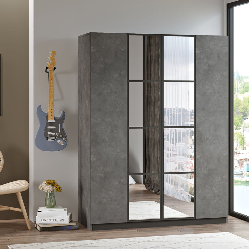 Armadio zona notte moderno 2 ante a specchio e asta appendiabiti cm 138x50x184h - vari colori