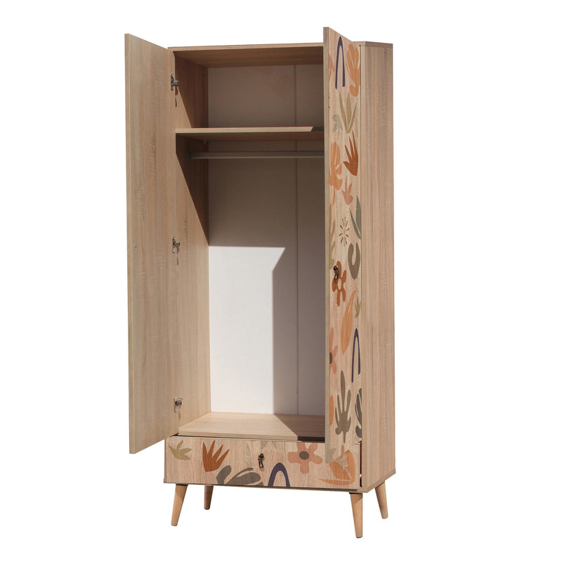 Armadio fantasia 2 ante e cassetto in legno colore naturale cm 80x45x190h