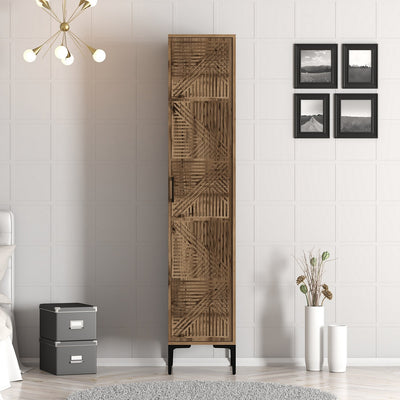 Armadio alto a colonna da ingresso in legno noce decorato cm 40x47x201h