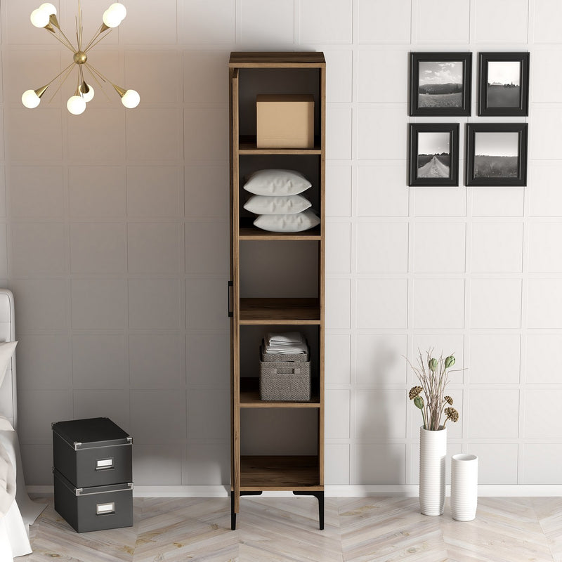 Armadio alto a colonna da ingresso in legno noce decorato cm 40x47x201h