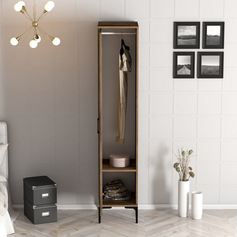 Armadio alto a colonna da ingresso in legno noce decorato cm 40x47x201h