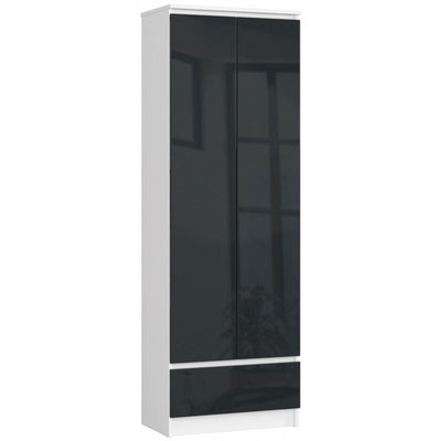 armadio libreria 2 ante e cassetto cm 60 ripiani interni colore grafite lucido e bianco opaco