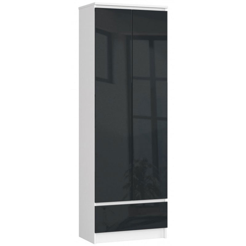 armadio libreria 2 ante e cassetto cm 60 ripiani interni colore grafite lucido e bianco opaco
