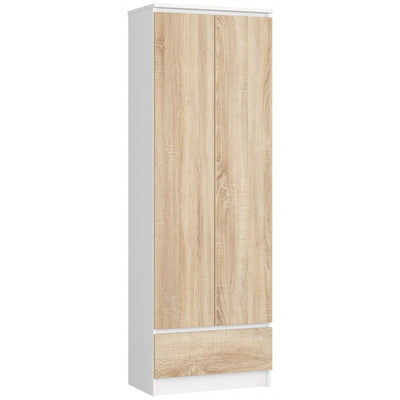 armadio 2 ante e cassetto in legno struttura bianco opaco frontali colore larice