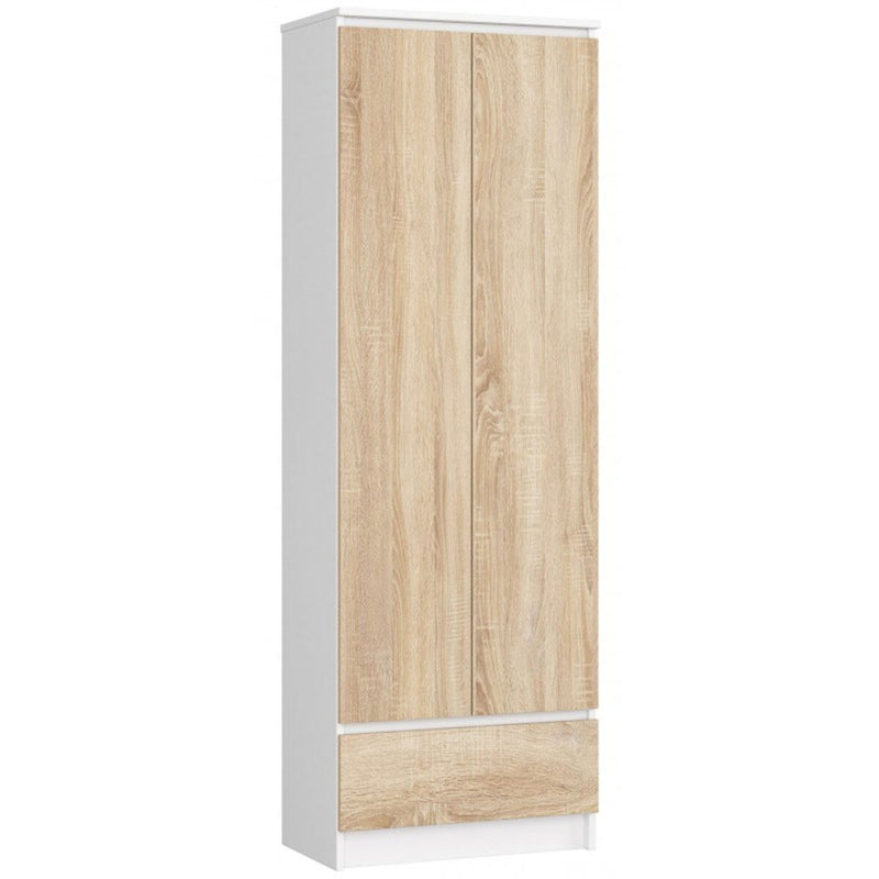 armadio 2 ante e cassetto in legno struttura bianco opaco frontali colore larice