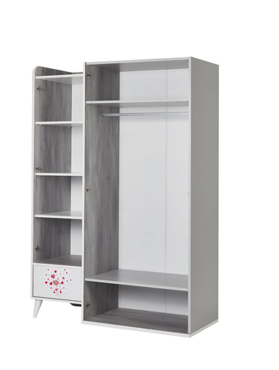 Armadio per cameretta bambina con 3 ante in legno grigio e rosa cm 135x59x200h