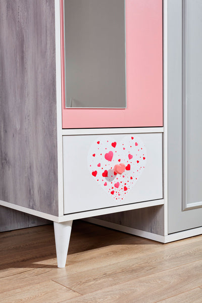 Armadio per cameretta bambina con 3 ante in legno grigio e rosa cm 135x59x200h