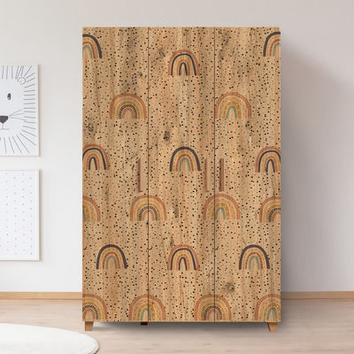 armadio moderno 3 ante in legno colore quercia frontale decorato con fantasia etnica