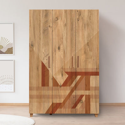armadio a tre ante in legno con fantasia flusso geometrico 