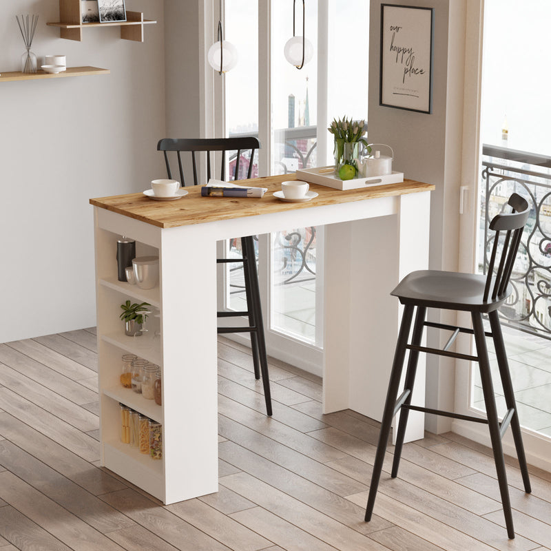 bancone snack per cucina isola moderna tavolo alto in legno bianco e naturale