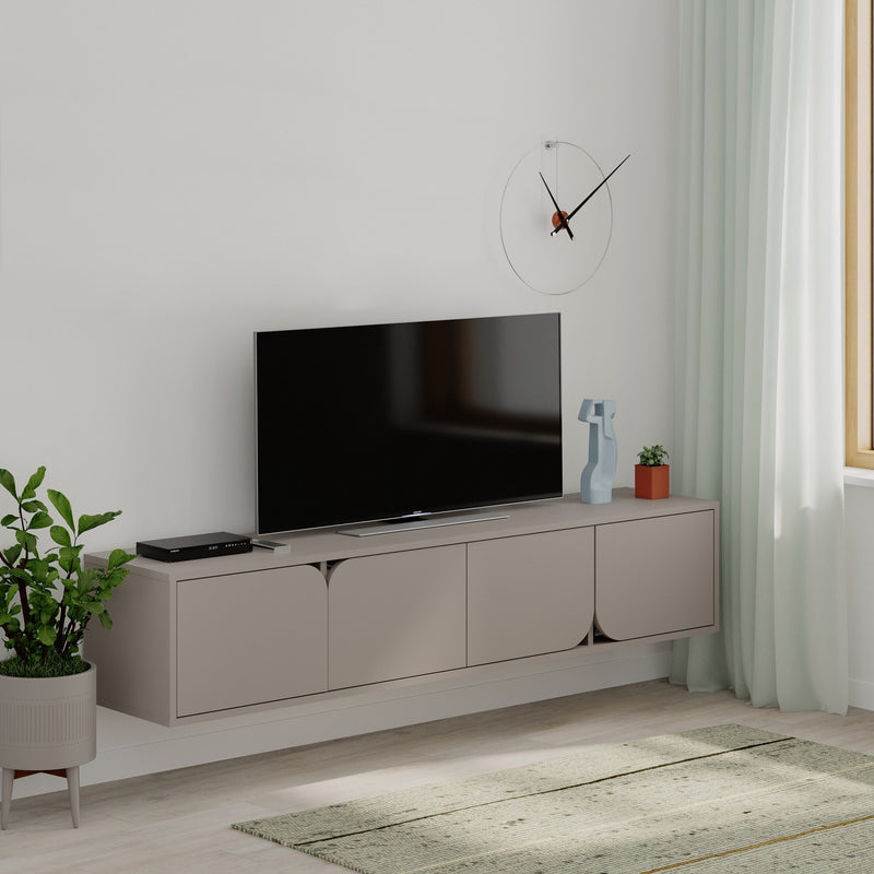 Base tv sospesa moderna 4 ante per soggiorno colore tortora cm 180x35x35h