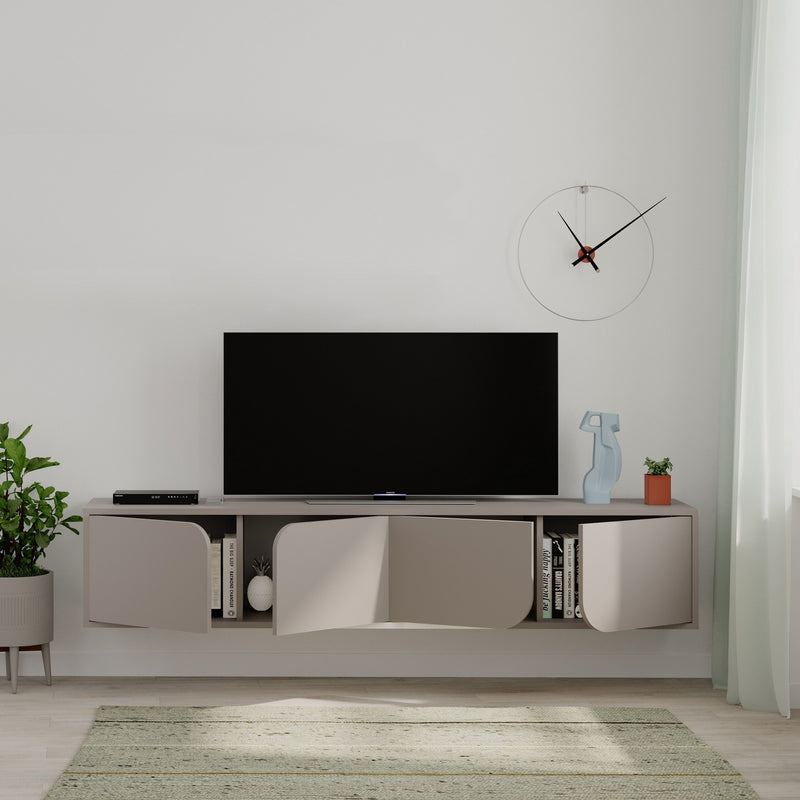 Base tv sospesa moderna 4 ante per soggiorno colore tortora cm 180x35x35h