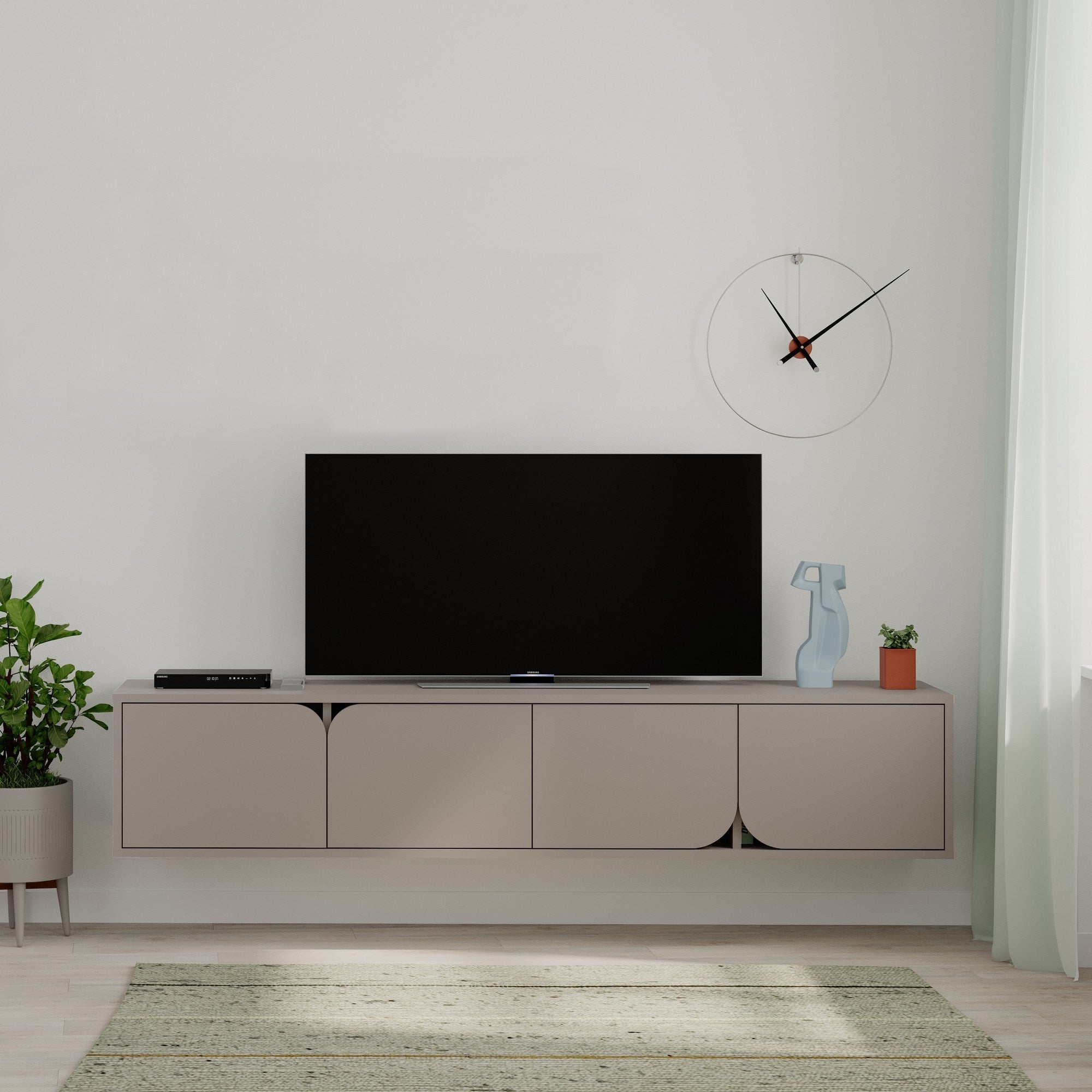 Mobile TV Sospeso In Legno Massello 140cm - Pensile Moderno Per Soggiorno E Camera Da Letto Con Design A Parete - Foto 3