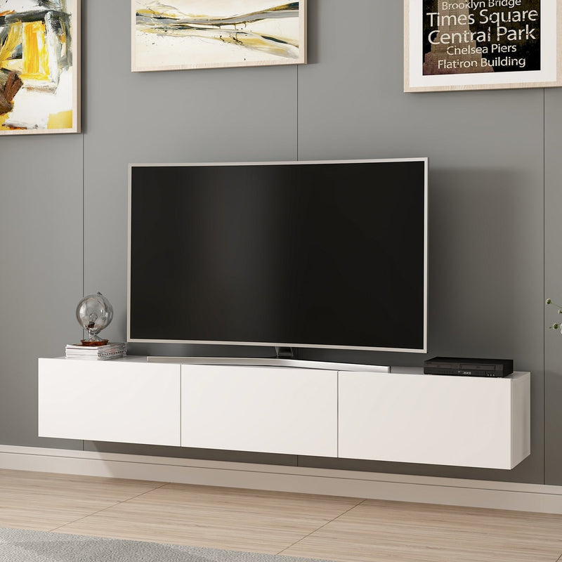 Base porta tv sospesa moderna 3 ante colore bianco cm 180x32x30h