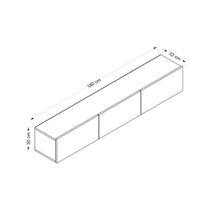 Base porta tv sospesa moderna 3 ante colore bianco cm 180x32x30h