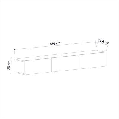 Pensile per tv moderno colore bianco 3 ante a ribalta cm 180x31x26h