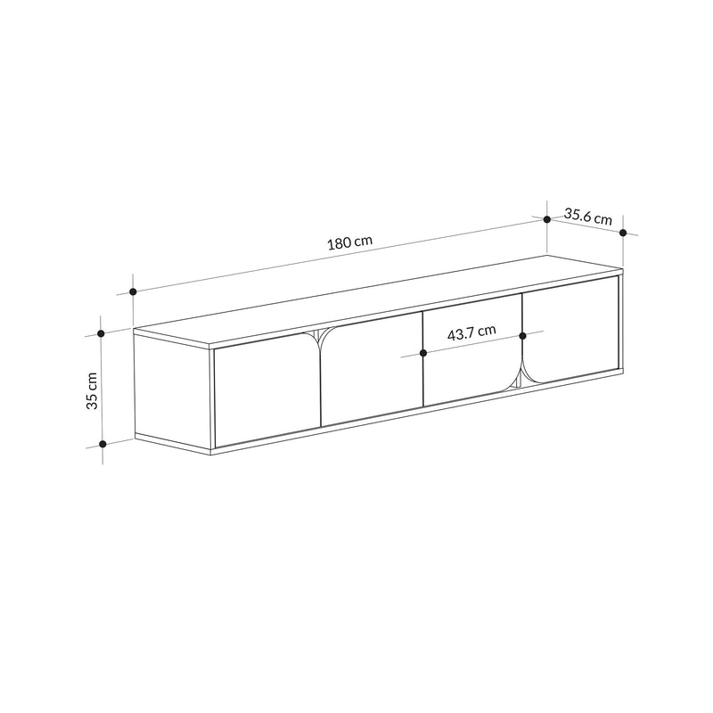 Base porta tv sospesa 4 ante moderna effetto marmo nero e bianco cm 180x35x35h