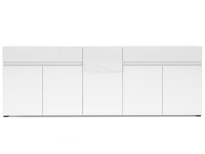 Mobile buffet moderno 5 ante e 2 cassetti bianco lucido cm 225x38x79h