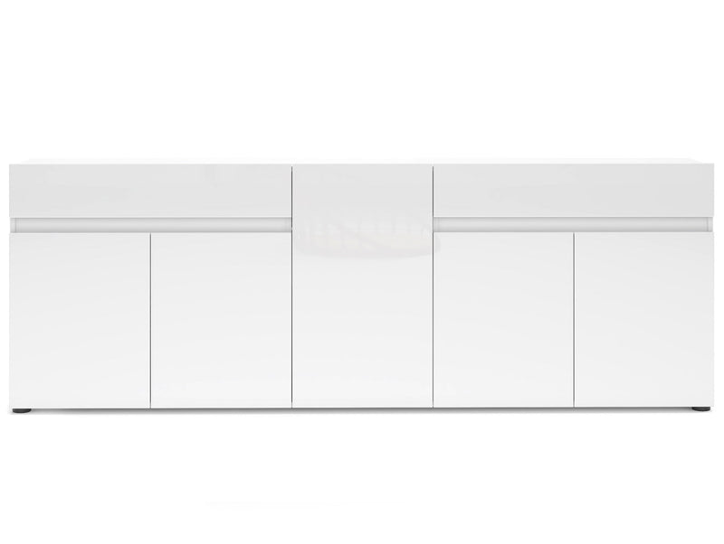 Mobile buffet moderno 5 ante e 2 cassetti bianco lucido cm 225x38x79h