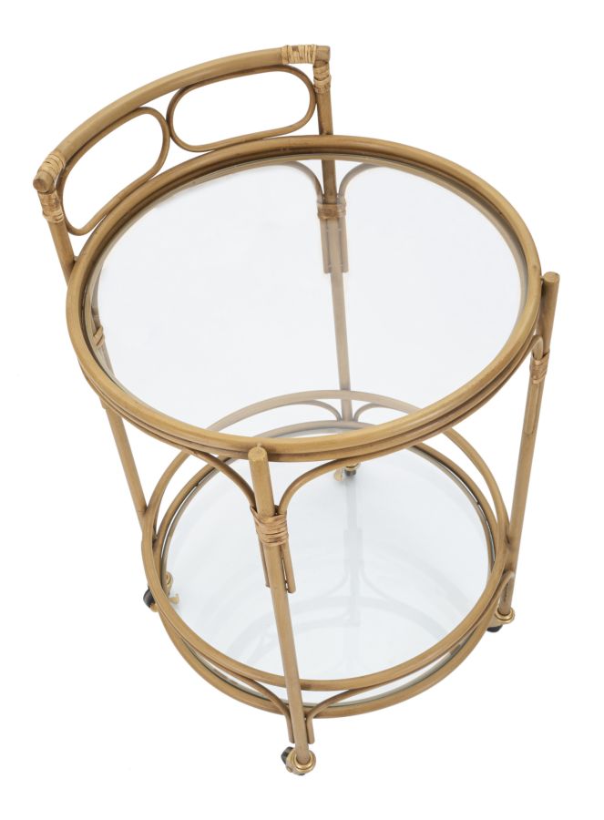 Carrello portavivande rotondo effetto bambù con piani in vetro cm 51x74h