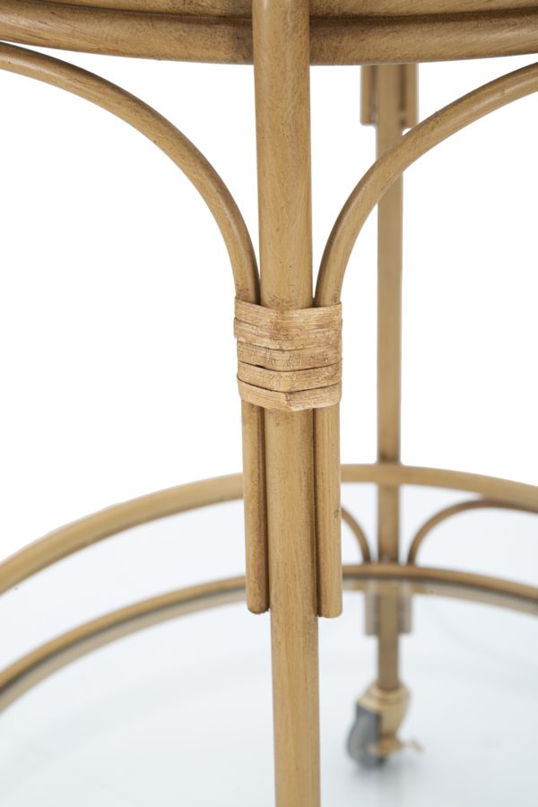 Carrello portavivande rotondo effetto bambù con piani in vetro cm 51x74h