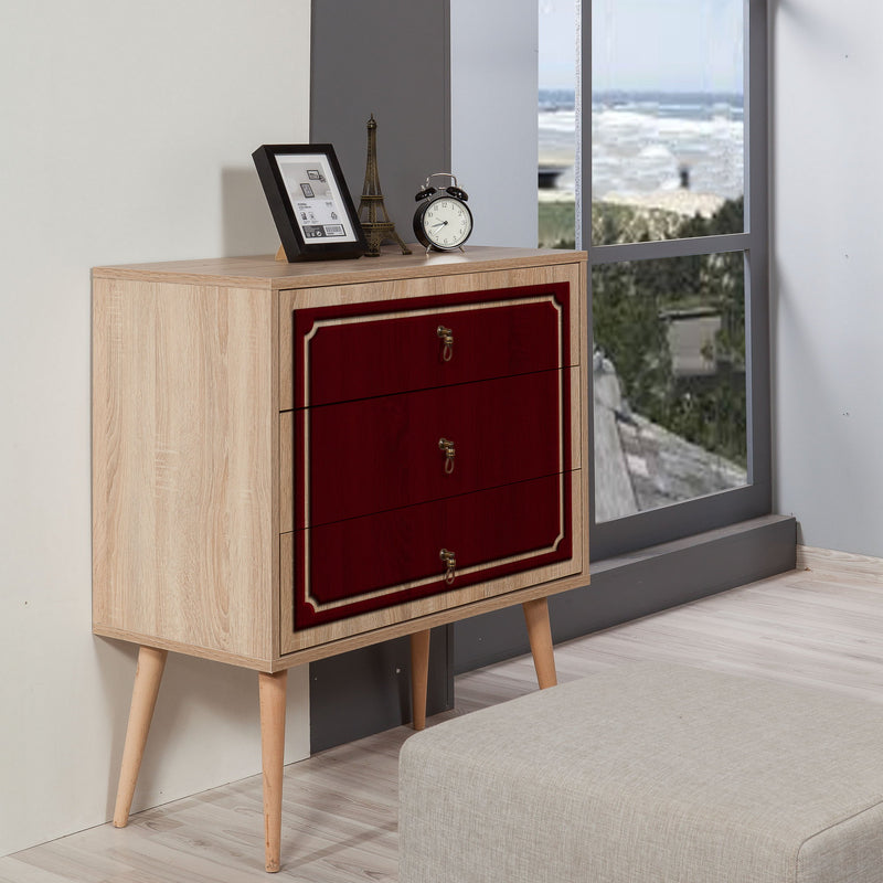 Cassettiera moderna in legno a 3 cassetti cm 80x40x90h - vari colori
