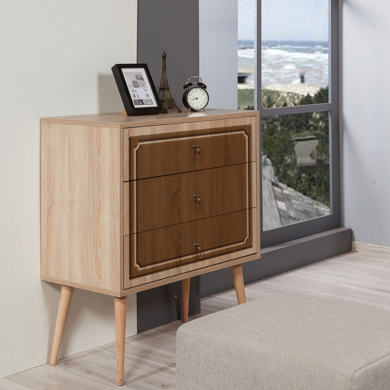 Cassettiera moderna in legno a 3 cassetti cm 80x40x90h - vari colori