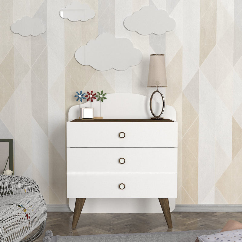 Cassettiera da cameretta con 3 cassetti colore bianco e marrone cm 72x39x89h