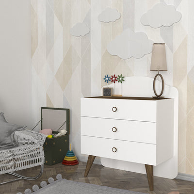 Cassettiera da cameretta con 3 cassetti colore bianco e marrone cm 72x39x89h