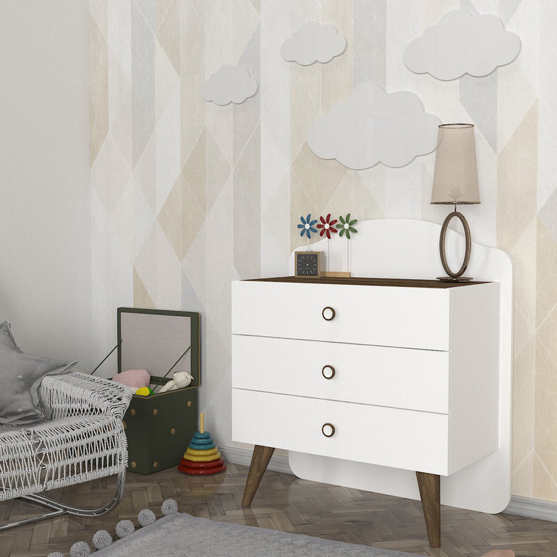 Cassettiera da cameretta con 3 cassetti colore bianco e marrone cm 72x39x89h